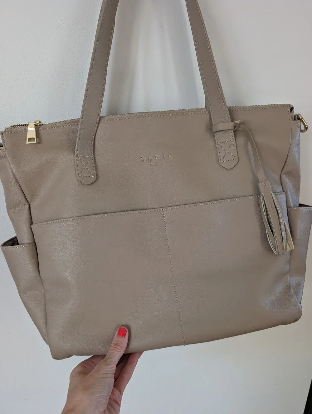 Elkie and Co The Aberdeen Diaper Bag Backpack Beige White Large